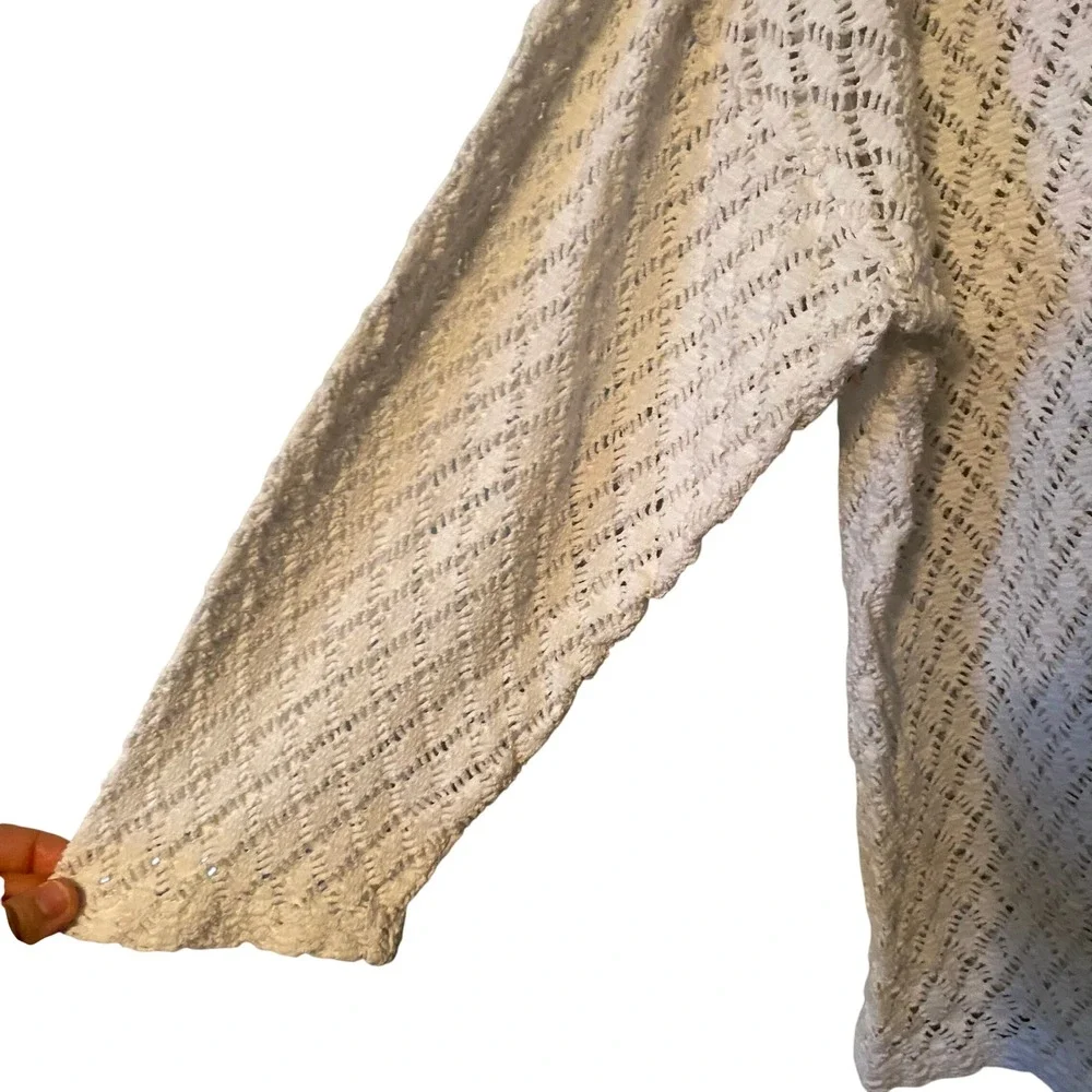 VTG CB Collection White Crochet Knit Long Sleeve Sweater‎ Top Size M